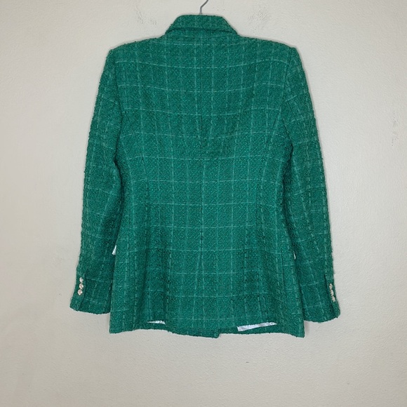 ZARA Green Tweed Textured Double Breasted Blazer Small - Picture 5 of 7